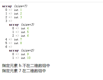 指定元素h不在二维数组，7在二维数组