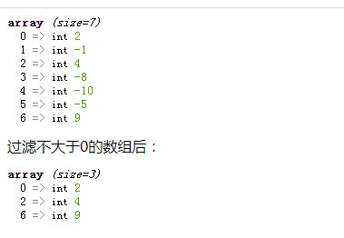 使用array_filter()函数过滤数组，返回数组中大于0的元素