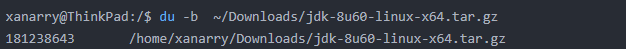 du -b  ~/Downloads/jdk-8u60-linux-x64.tar.gz