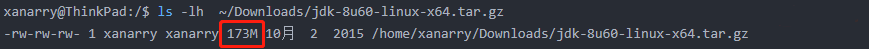  ls -lh  ~/Downloads/jdk-8u60-linux-x64.tar.gz