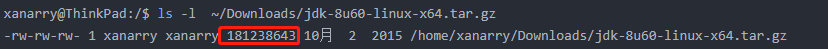 ls -l  ~/Downloads/jdk-8u60-linux-x64.tar.gz