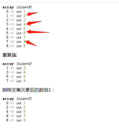 利用array_diff()函数删除两个数组的重复值（交集元素）