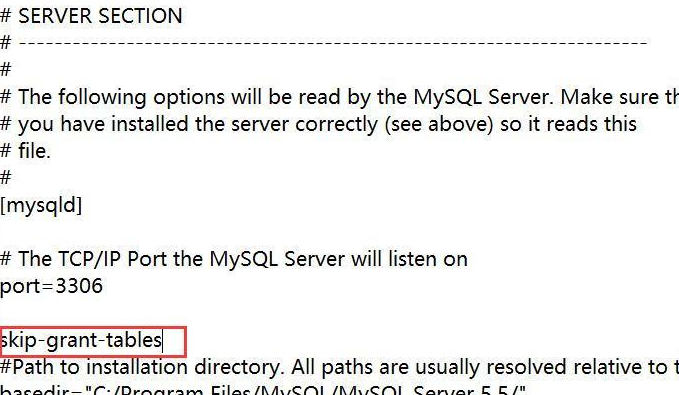 把skip-grant-tables放在port=****下面