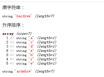 使用数组排序函数asort()或arsort()来对字符数组进行排序