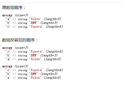 原数组顺序与数组反转后的顺序对比